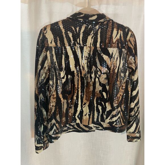 Notations Sequin Animal Print Jacket-Petite Medium-Zebra Print Blazer EUC - Picture 2 of 6